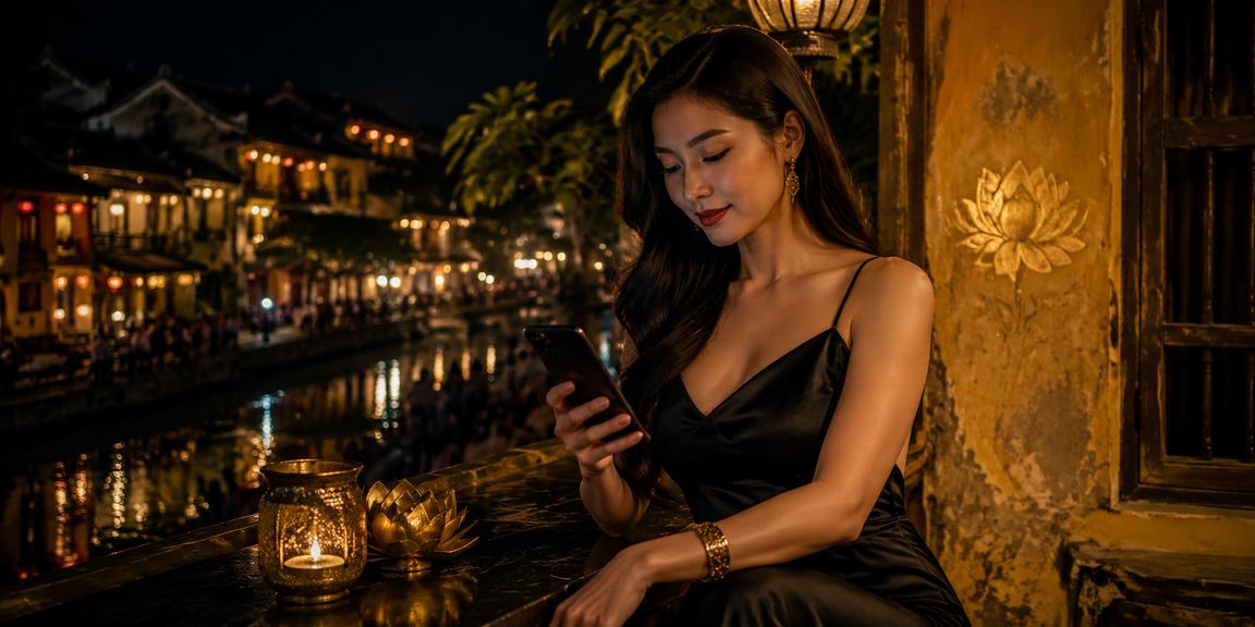 Người dùng đọc điều khoản trên điện thoại tại Hội An